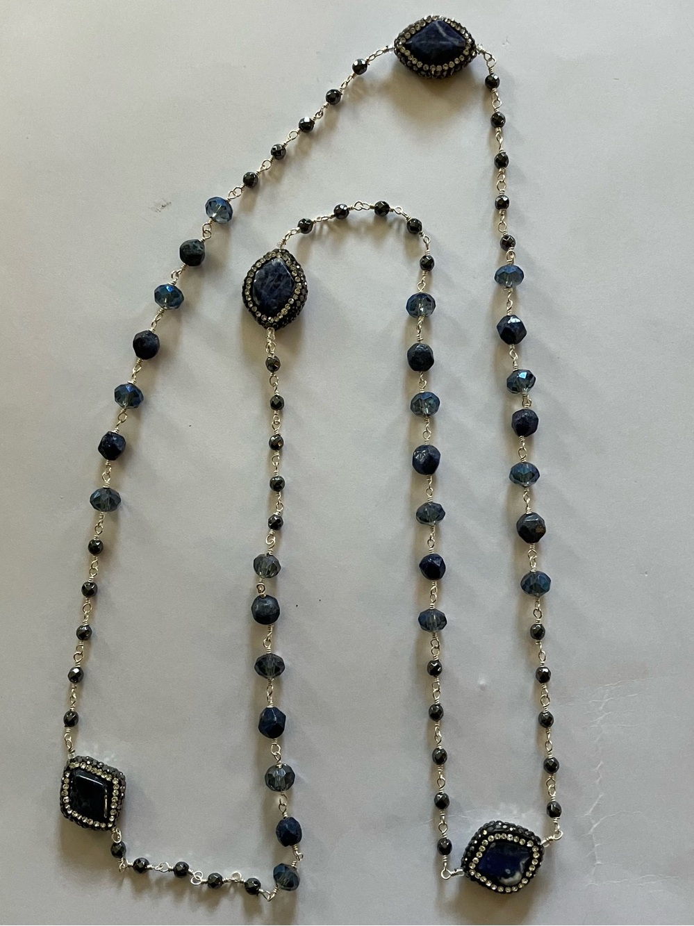 Lapis, hematite and crystal necklace